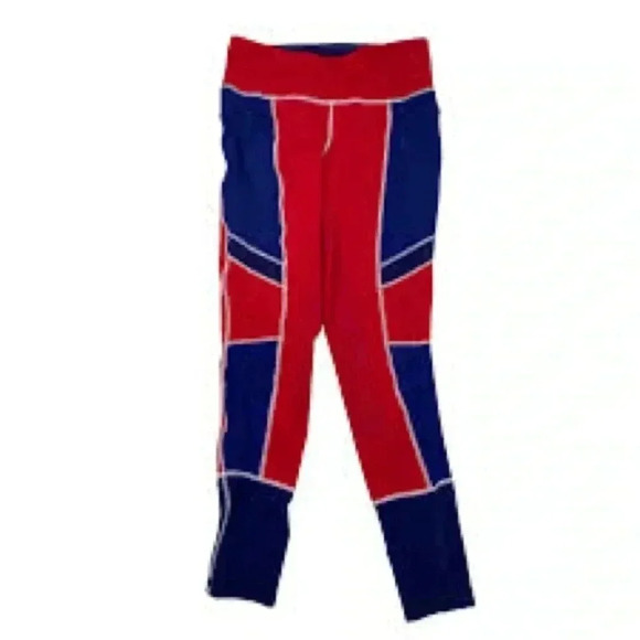 Dover Sadlers equine tech leggings with silicon seat, blue, and red blocking xs - Picture 2 of 6